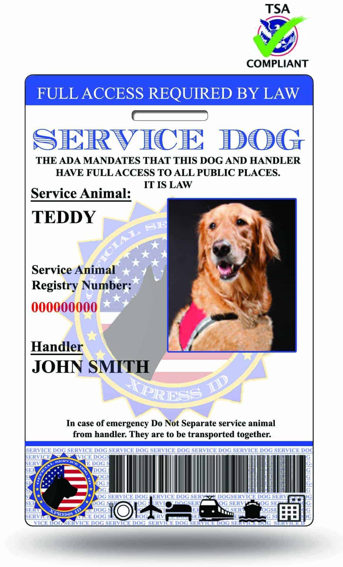 Service Dog ID Emotional Support Animal ID Therapy Dog ID XpressID