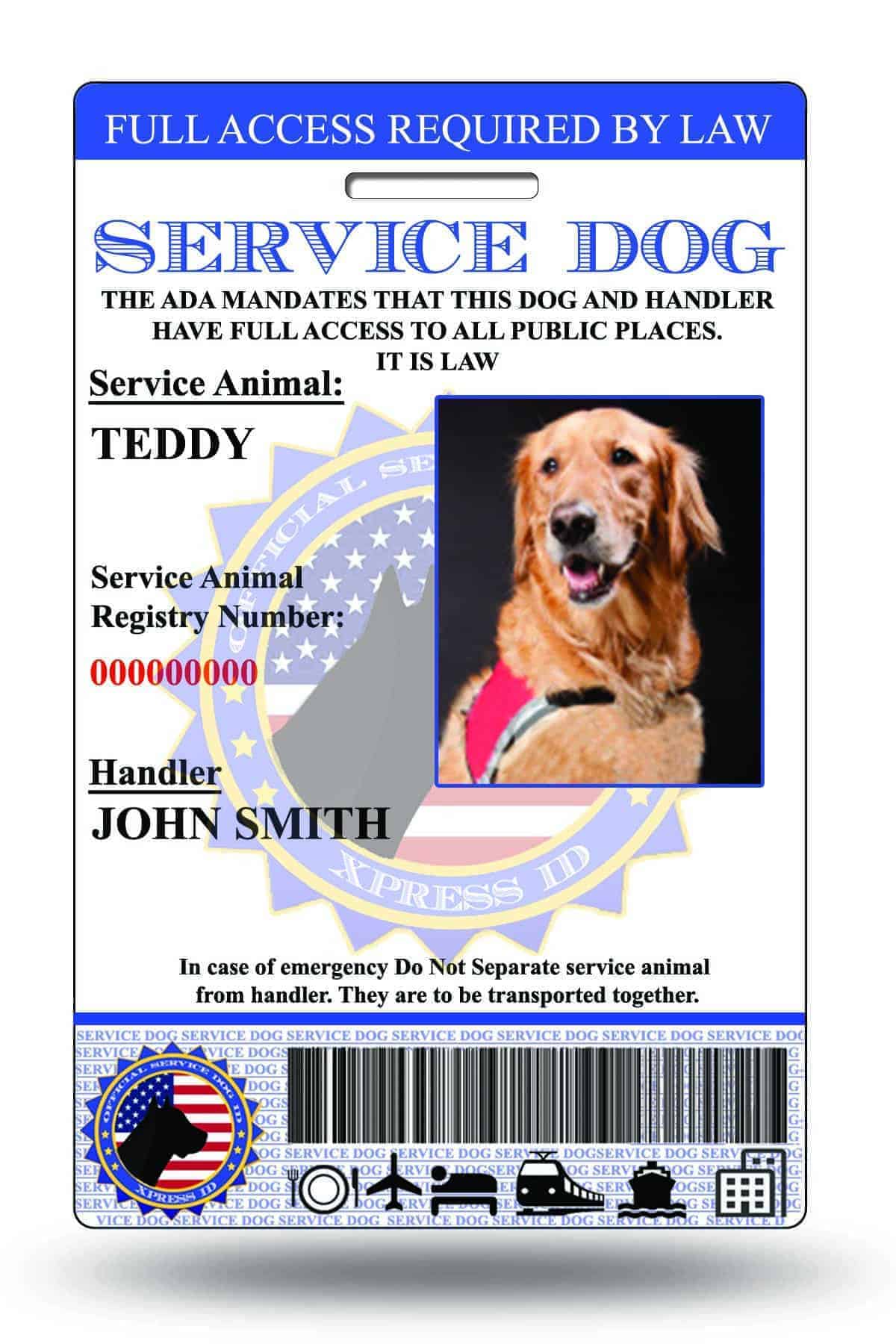 Service Dog ID Card Free Access To Animal Registry XpressID