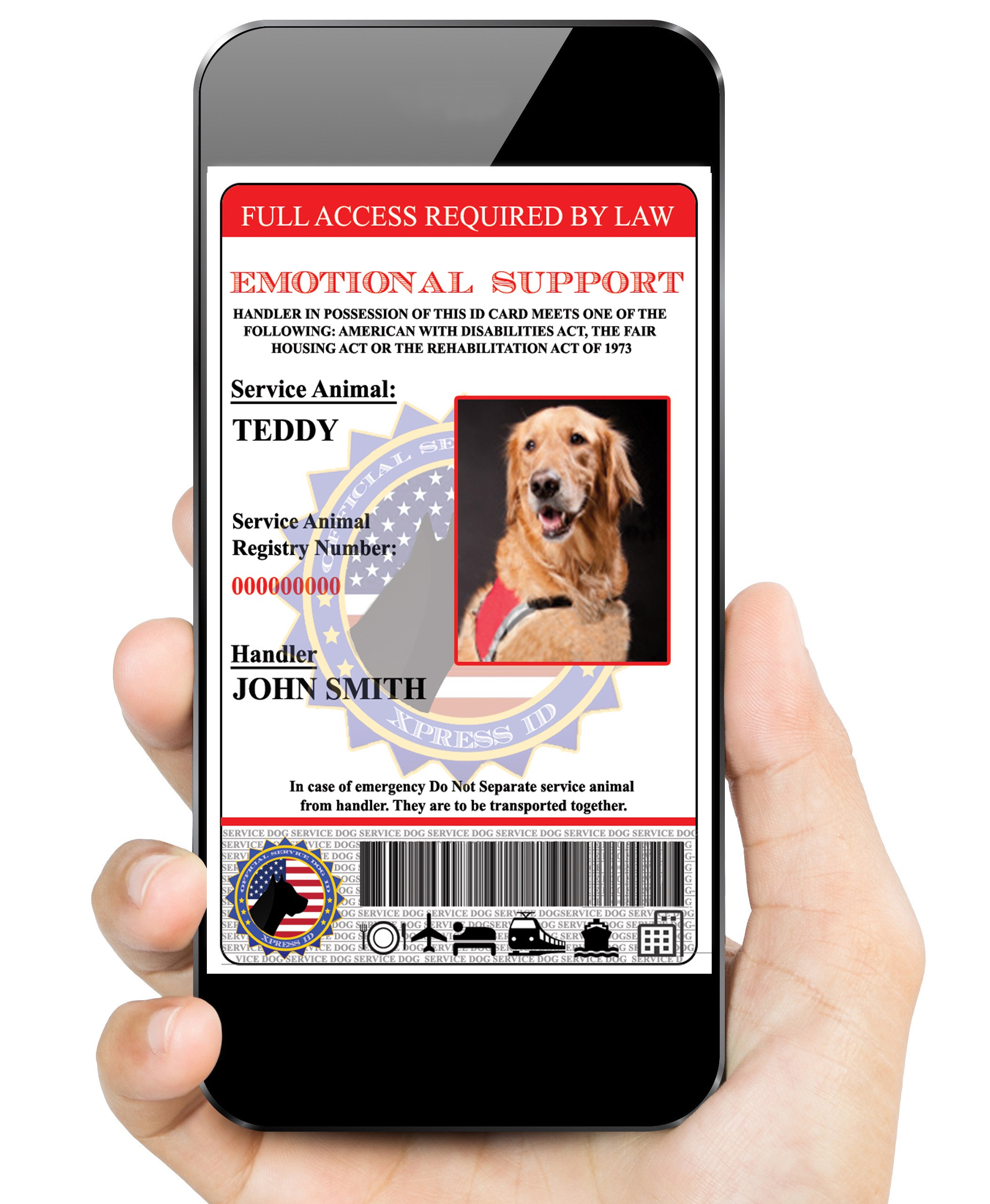 Emotional Support Dog ID Custom Made Digital Version Service Animal 