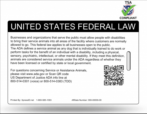 Service Dog ID Card  Free Access To Animal Registry 