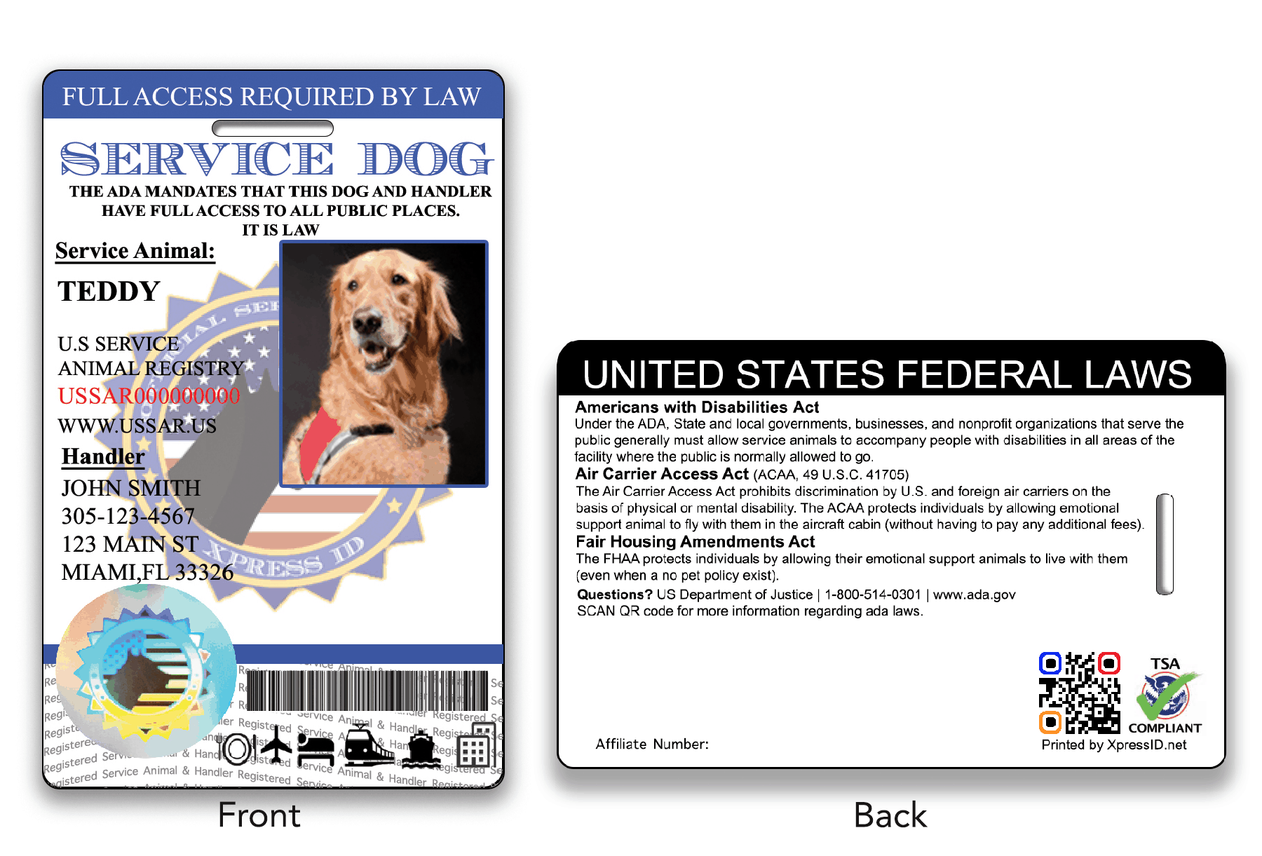 Service Dog Id Card Template